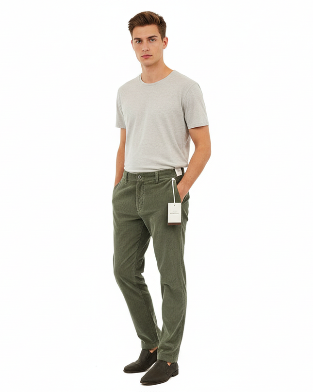 ENTREAMIS pantalone con elastico e pince velluto a costine strette