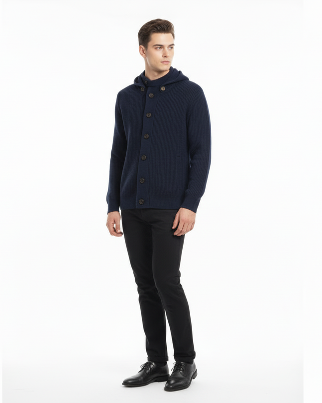 Giacca con cappuccio e bottoni 100% lana masq