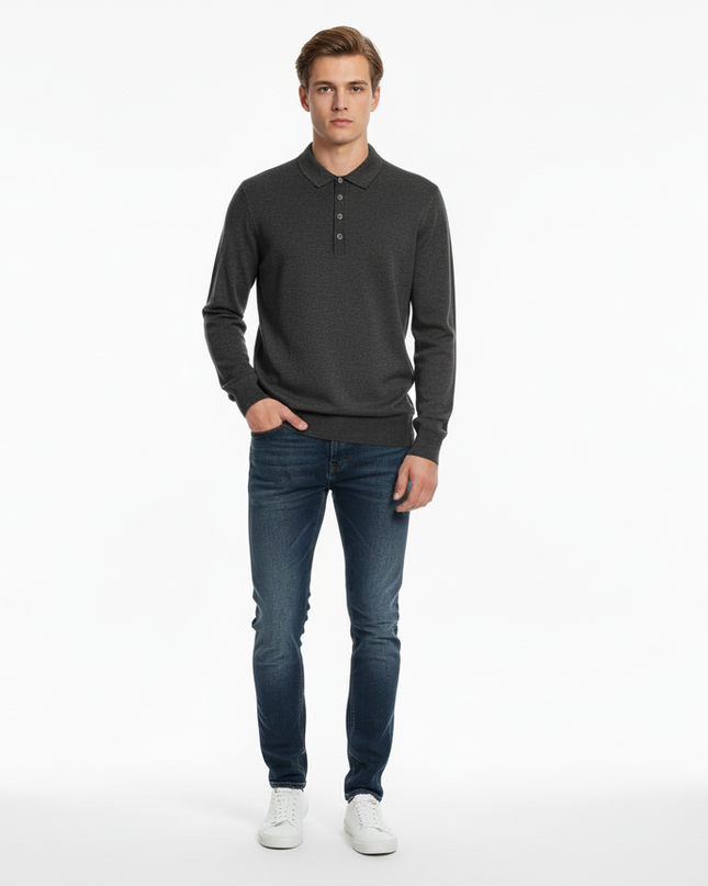 Polo con bottoni tinto in capo 100% lana