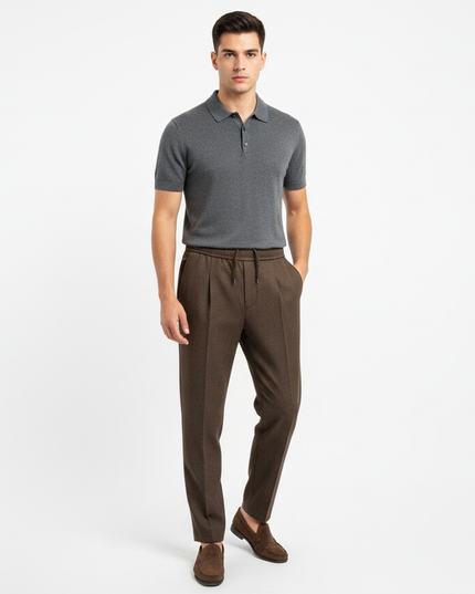 ENTREAMIS pantalone regular fit con pince e molla in vita modello capri