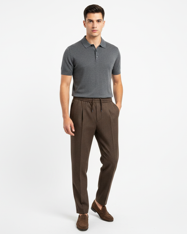 ENTREAMIS pantalone regular fit con pince e molla in vita modello capri