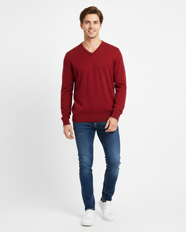 GRANSASSO 1952 maglione 100% cashmere con scollo a V rosso