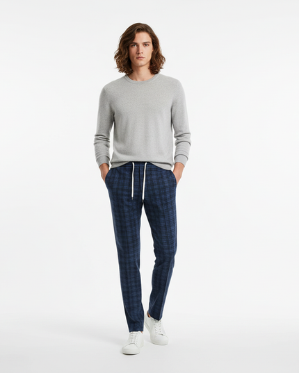 PT Torino Pantalaccio con laccio in contrasto in flanella 100% lana con pinces soft fit blu microfantasia