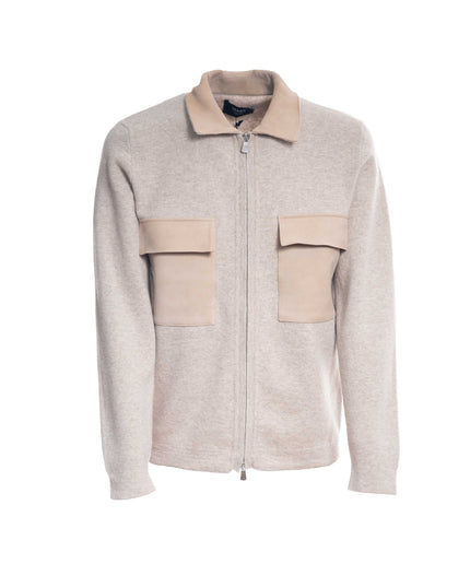 Giacca collo camicia con zip e tasconi frontali 100% lana masq