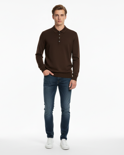 Polo con bottoni tinto in capo 100% lana