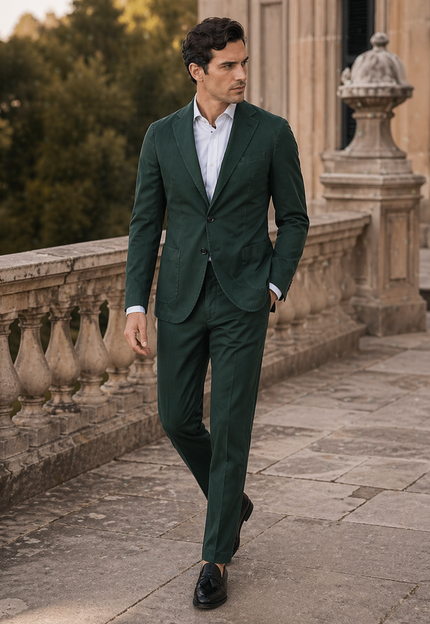 SANTANIELLO – Abito Monopetto Verde in Lana Vergine Sfoderato