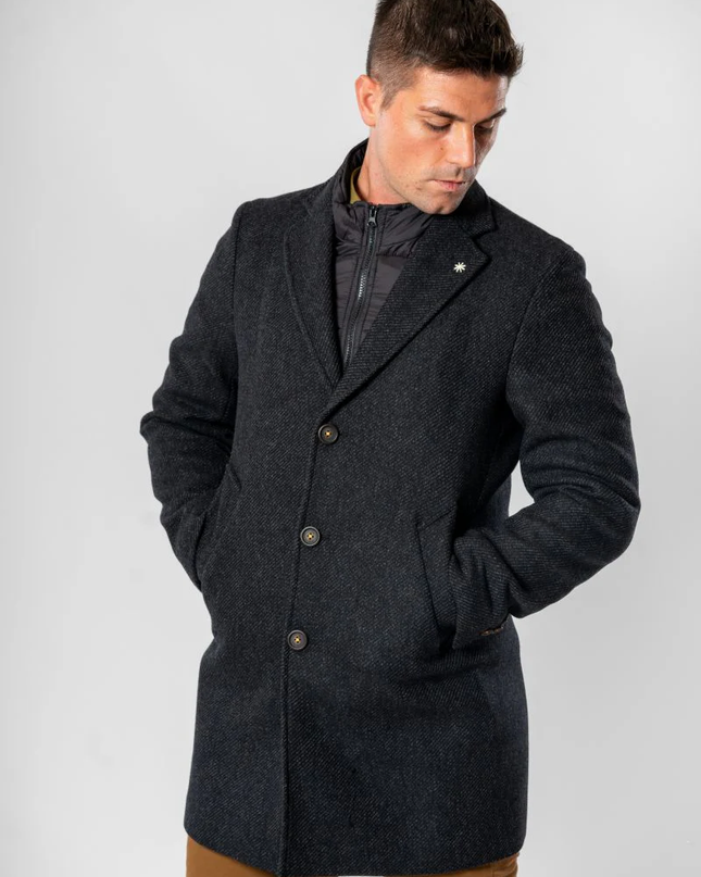 MANUEL RITZ cappotto monopetto con pattina interna rimovibile inmisto lana