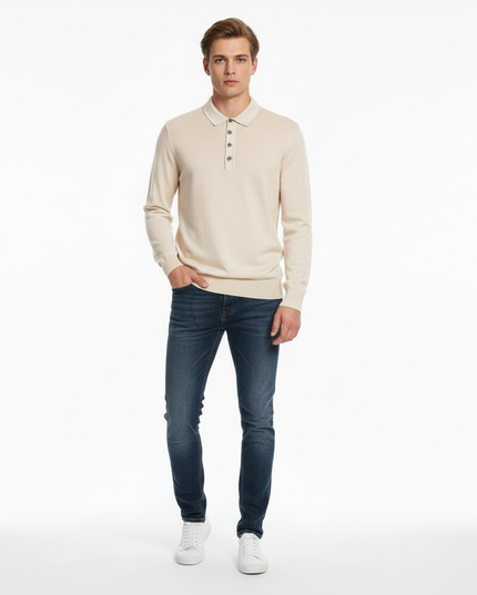 Polo con bottoni tinto in capo 100% lana