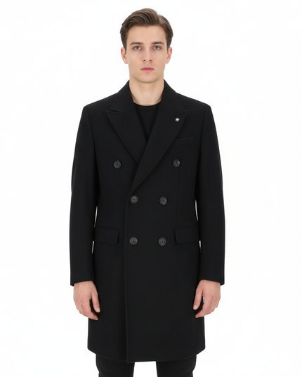 MANUEL RITZ cappotto doppiopetto spigato nero