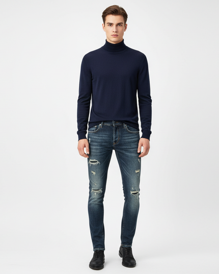 Pt Torino jeans in denim sabbiato slimfit con strappi