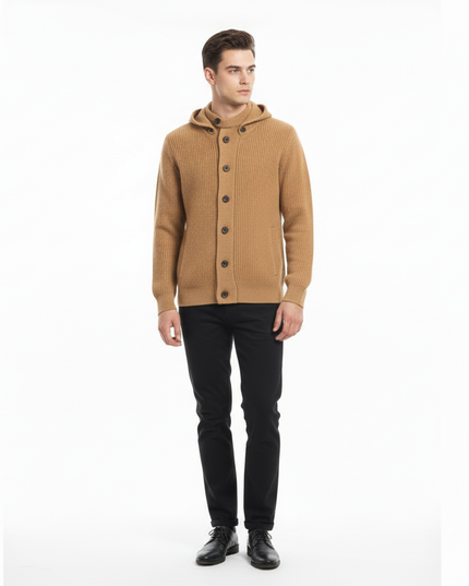 Giacca con cappuccio e bottoni 100% lana masq