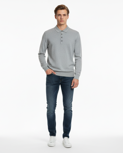 Polo con bottoni tinto in capo 100% lana