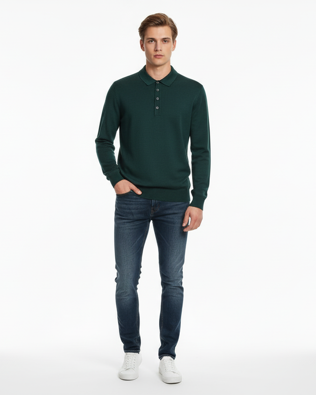 Polo con bottoni tinto in capo 100% lana